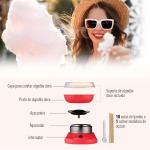 Máquina de Algodão Doce Potência 450W - 550W Doce com Colher Medidora e 10 Palitos de Bambu 27x26x18cm Vermelha