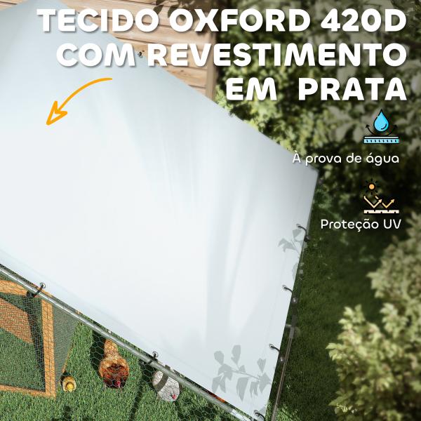 Galinheiro para Exterior 3x3,4x1,9 m Galinheiro de Aço Galvanizado com Cobertura Anti - UV Gaiola para 10 - 15 Galinhas Prata