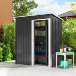 Abrigo de Jardim Exterior 1,5 m² 163x89x182 cm Abrigo Metálico para Ferramentas com Porta de Correr e Teto Inclinado Preto