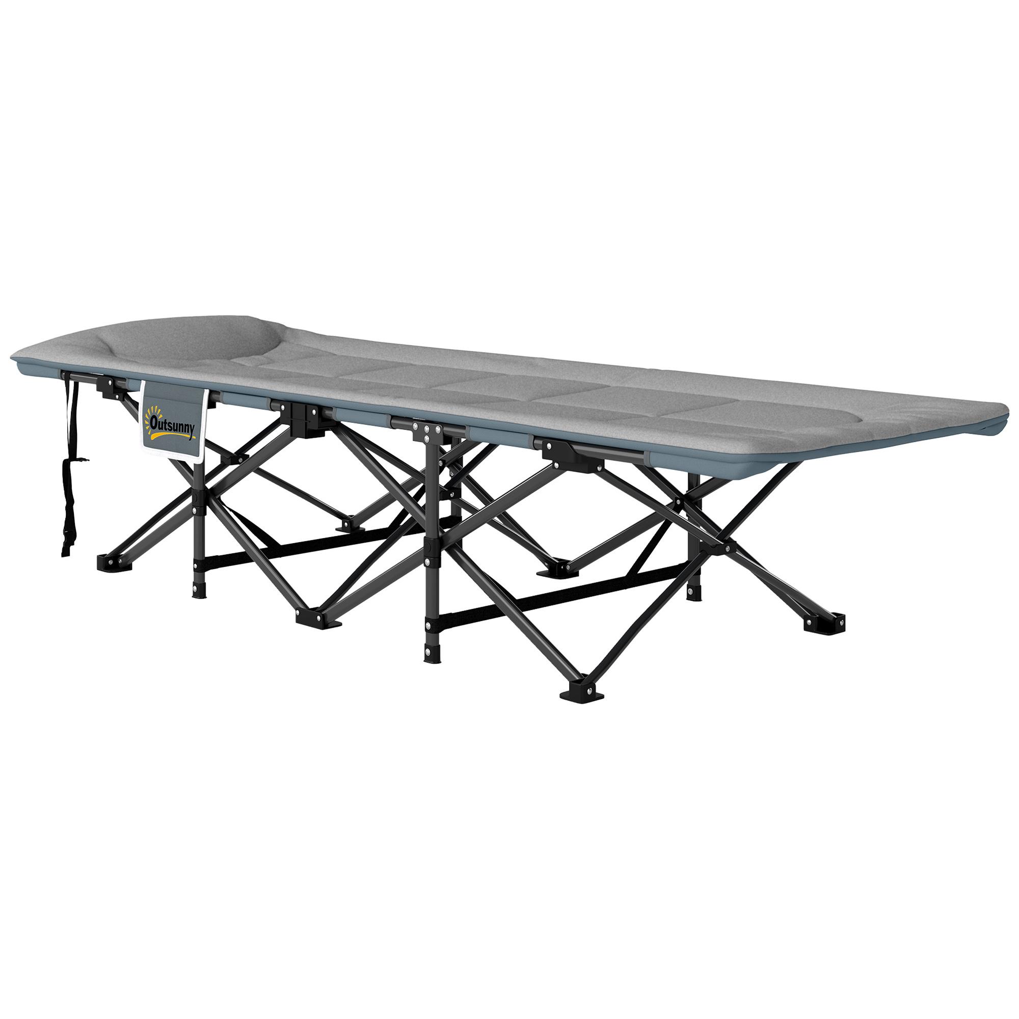 Cama Dobrável de Campismo Praia com Apoio de Cabeça e Bolso Lateral Suporta até 150 kg 187x67x37 cm Cinzento