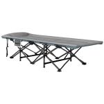 Cama Dobrável de Campismo Praia com Apoio de Cabeça e Bolso Lateral Suporta até 150 kg 187x67x37 cm Cinzento