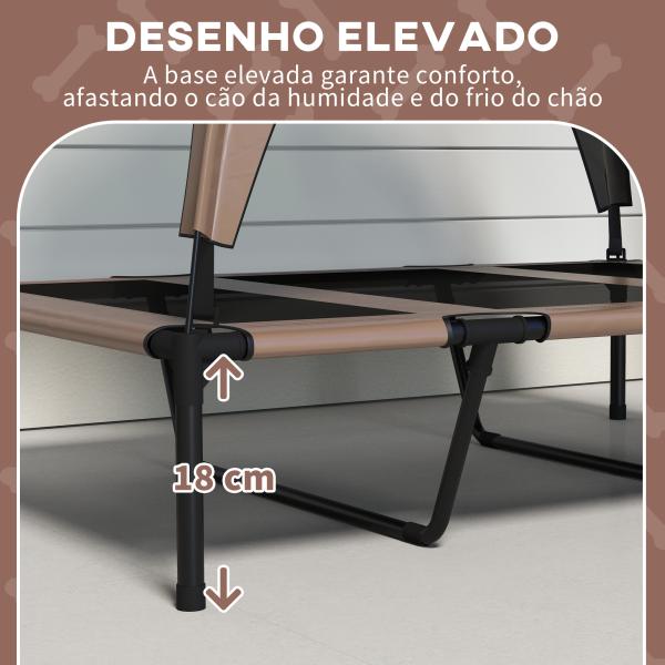 Cama para Cães Elevada com Toldo para Cães Médios com Estrutura de Aço e Bolsa de Transporte 106x76x94 cm Marrom Claro