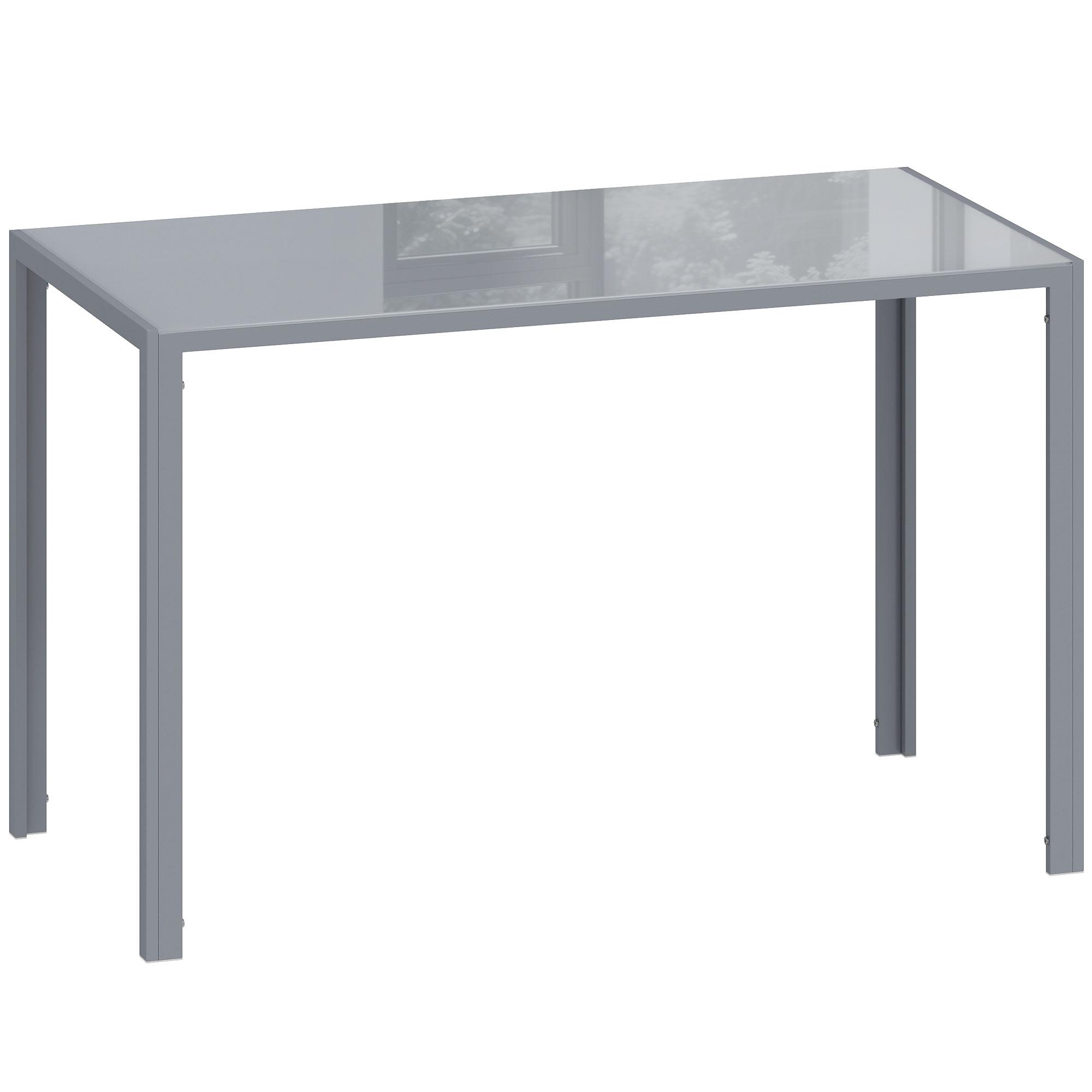 Mesa de Refeição de Cristal Mesa Retangular para 4 - 6 pessoas com Pés de Metal Multifuncional 120x60x75 cm Cinza