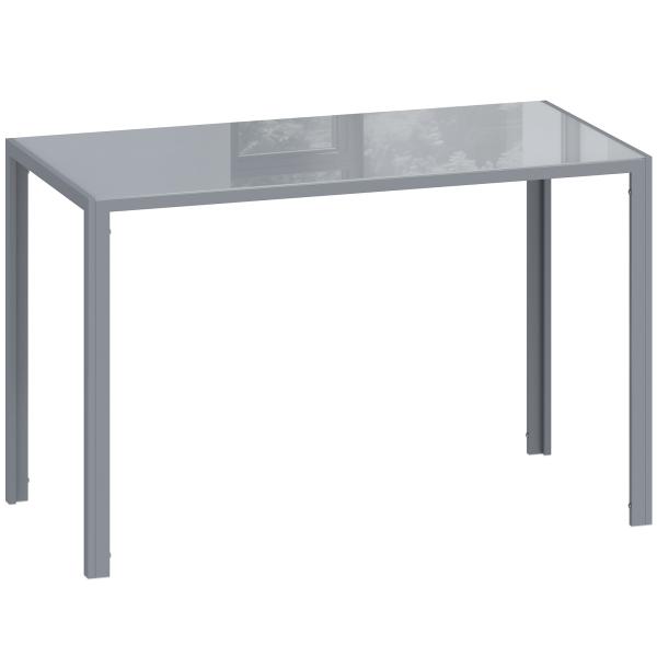 Mesa de Refeição de Cristal Mesa Retangular para 4 - 6 pessoas com Pés de Metal Multifuncional 120x60x75 cm Cinza