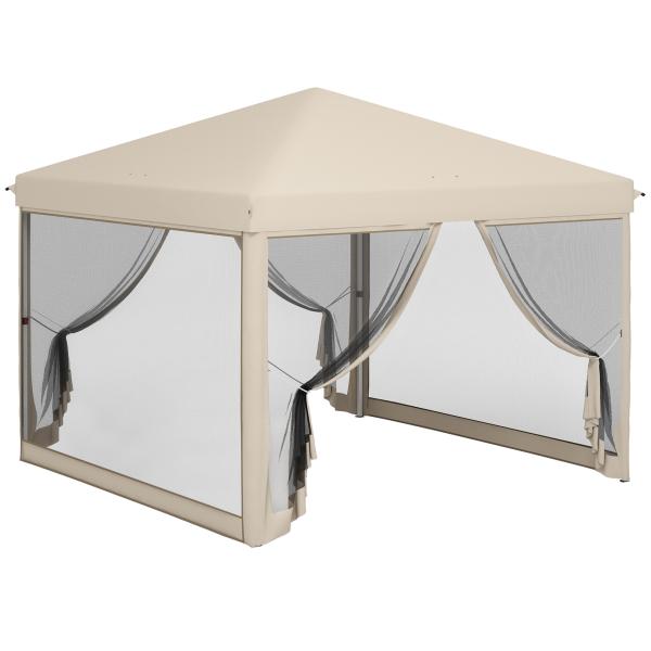 Tenda Dobrável 3x3 para Exterior com Mosquiteiras Bolsa de Transporte Estrutura de Aço e Tecido Oxford Resistente Bege