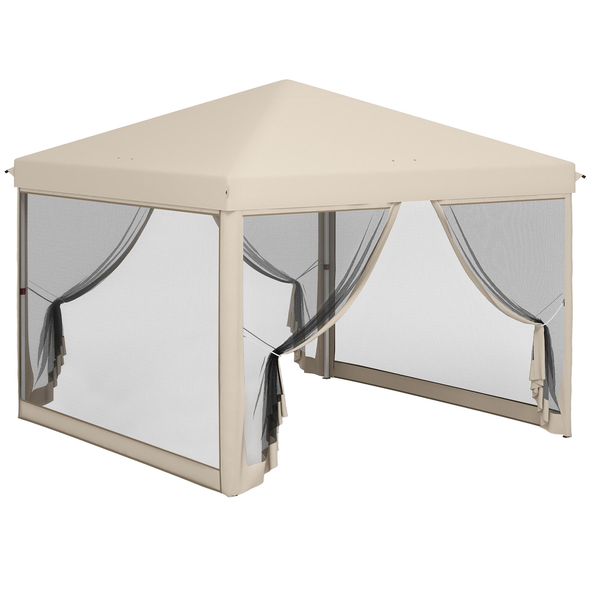 Tenda Dobrável 3x3 para Exterior com Mosquiteiras Bolsa de Transporte Estrutura de Aço e Tecido Oxford Resistente Bege