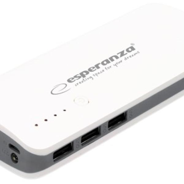 PowerBank Radium 10000mAh 3x USB - A (Branco/Cinza) - ESPERANZA