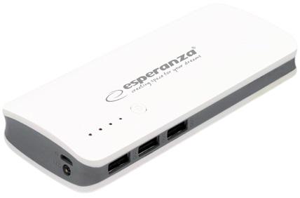 PowerBank Radium 10000mAh 3x USB - A (Branco/Cinza) - ESPERANZA
