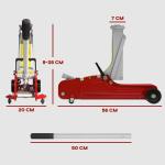 Macaco Hidráulico para Carro 2,5T Altura de Elevação 80 - 380 mm com Perfil Baixo e Rodas para Automóvel SUV Vermelho
