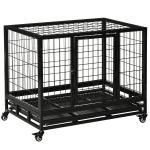 Gaiola de Metal para Cães com Rodas e Freios Bandeja Removível e Porta com Trava para Golden Retriver Labrador 92x62x75cm Preto