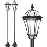 2 Candeeiros Solares de Jardim com 2 Luzes LED Branca Impermeável IP44 Ligação Automática Conjunto de 2 Candeeiros de Exterior para Caminho Terraço Pátio 18,5x18,5x129 cm Preto
