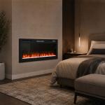 Lareira Elétrica Ultrafina 900/1800 W Encastrável/Mural/De Pé, 12 Cores de Chama 3D, Comando à Distância, até 35 m², Preta