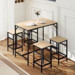 Conjunto de Mesa de Bar com 4 Bancos com Apoio para os Pés Conjunto de Móveis de 5 Peças Mesa de 100x60x88cm e Bancos de 32x32x57cm para Sala de Jantar Cozinha Preto e Carvalho