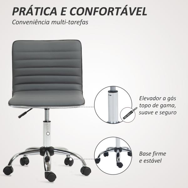 Cadeira de Escritório sem Apoio para os Braços Cadeira de Escritório Giratória com Altura Ajustável 48x52x78 - 90 cm Cinza
