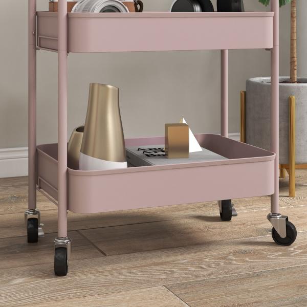 Carrinho Auxiliar de 3 Níveis com Rodas Carrinho de Armazenamento Deslizante para Cozinha Sala 45x30.6x79 cm Rosa