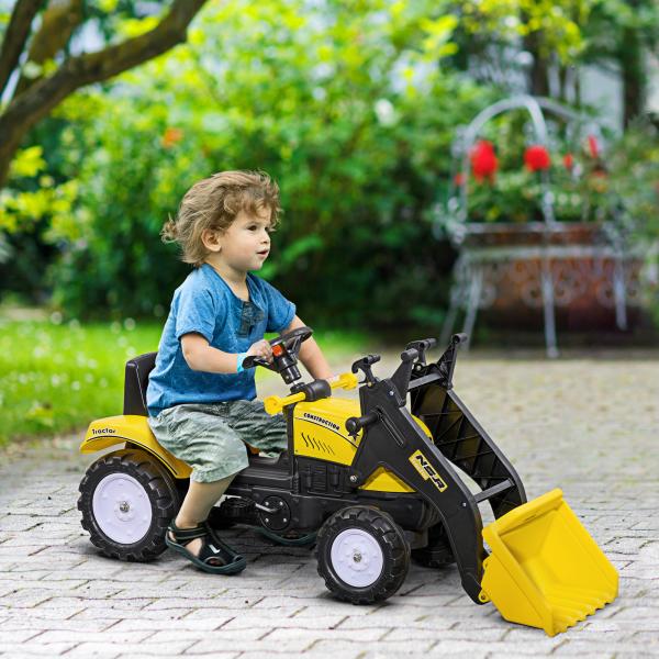Trator a Pedal para Crianças acima de 3 Anos Trator Escavadora Infantil com Pá Dianteira 114x41x52 cm Amarelo e Preto