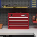 Caixa de Ferramentas de Aço com 2 Gavetas Fechaduras Metálicas Mala de Ferramentas Portátil 51x22x39,5 cm Vermelho
