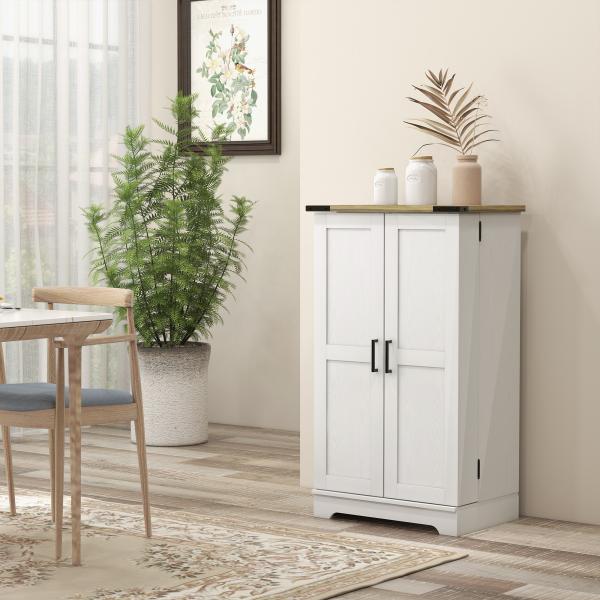 Armário Despensa de Cozinha com 2 Portas, 16 Prateleiras e Prateleira Ajustável para Sala de Jantar ou Sala de Estar 60x40x104 cm Creme