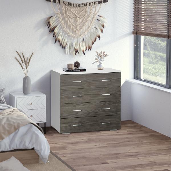 Cómoda com 4 Gavetas Moderna para Dormitório Corredor Sala de Estar 76x35x72 cm Cinzento e Branco