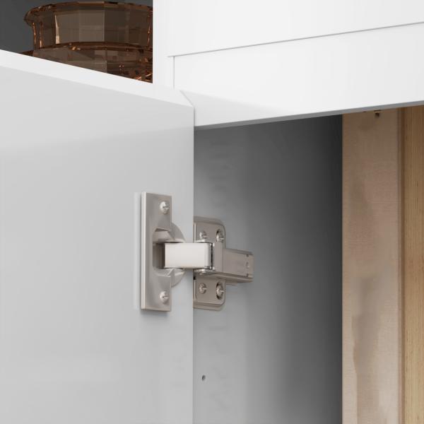 Aparador de Sala de Estar com 4 Portas Gaveta e Prateleiras Ajustáveis 140x40x75 cm Madeira e Branco Brilhante