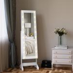 Armário para Joias 20 Luzes de LED Reclinável Fechadura Madeira 40x37x146cm Branco