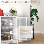 Aparador de 3 Níveis com Portas de Malha e Prateleira Ajustável Aparador de Cozinha Moderno para Sala 80x37x92 cm Branco