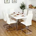 Conjunto de 4 Cadeiras de Sala de Jantar com Assento Acolchoado e Pés de Metal Cadeiras Cantilever Modernas 45x61x98 cm Creme