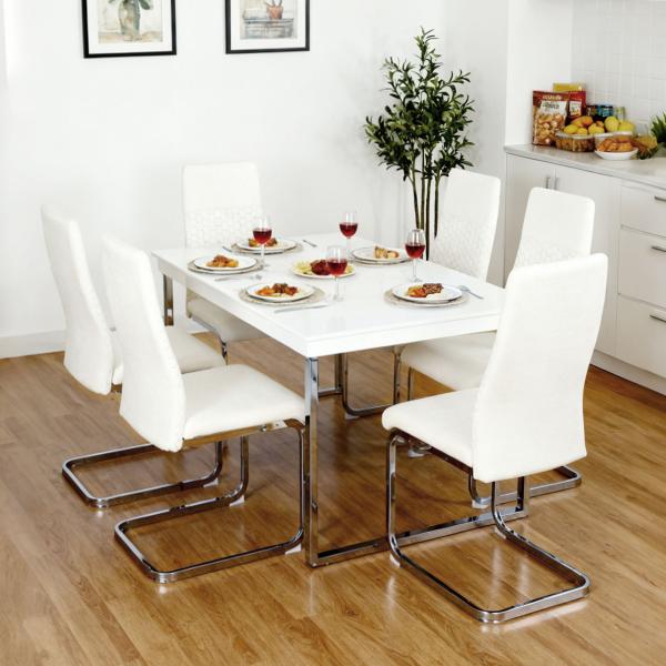 Conjunto de 4 Cadeiras de Sala de Jantar com Assento Acolchoado e Pés de Metal Cadeiras Cantilever Modernas 45x61x98 cm Creme