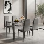 Conjunto de Sala de Jantar 5 Peças com Mesa Retangular de Vidro Temperado e 4 Cadeiras em PU Cinzento