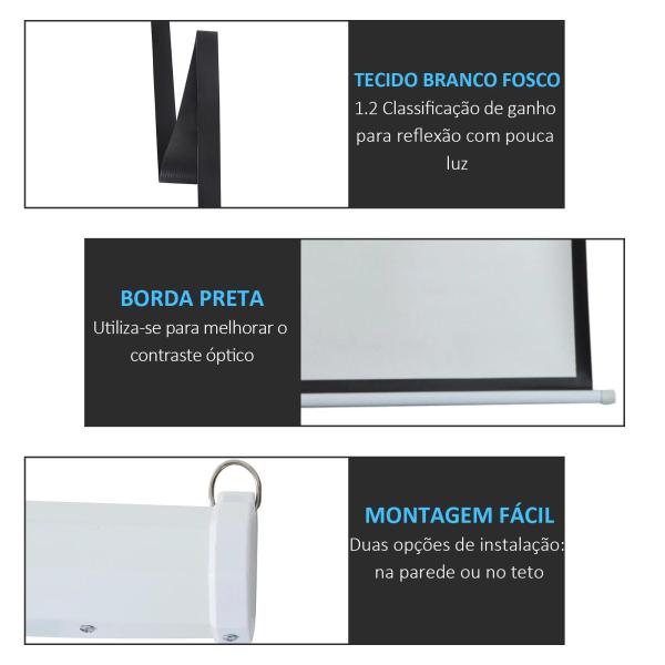 Tela de Projeção Elétrica Portátil Universal100" 4:3 com Controlo Remoto Suspensa na Parede 203x152 cm Branco