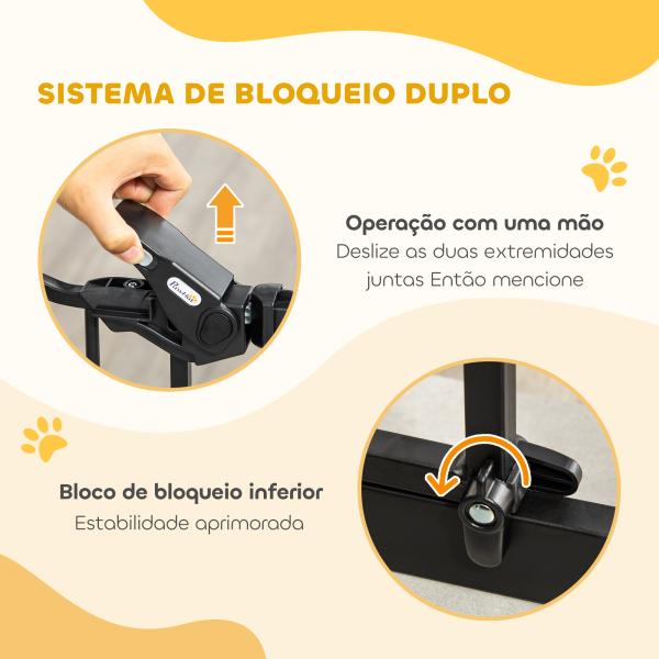 Barreira de Segurança Ajustável com Porta Pequena, Fecho Automático e Sistema de Bloqueio Duplo 74 - 80 x 104,1 cm Preta