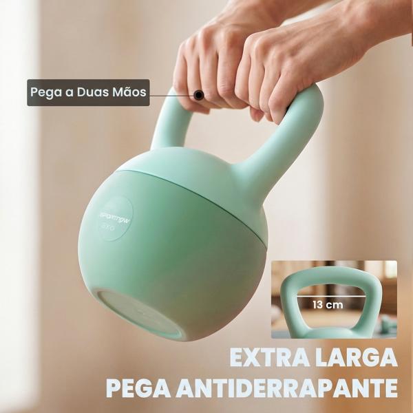 Kettlebell de 8 kg Pesa Russa Preenchida de Areia Metálica e Alça Antiderrapante para Treino em Casa Ginásio 19x19x28 cm Verde