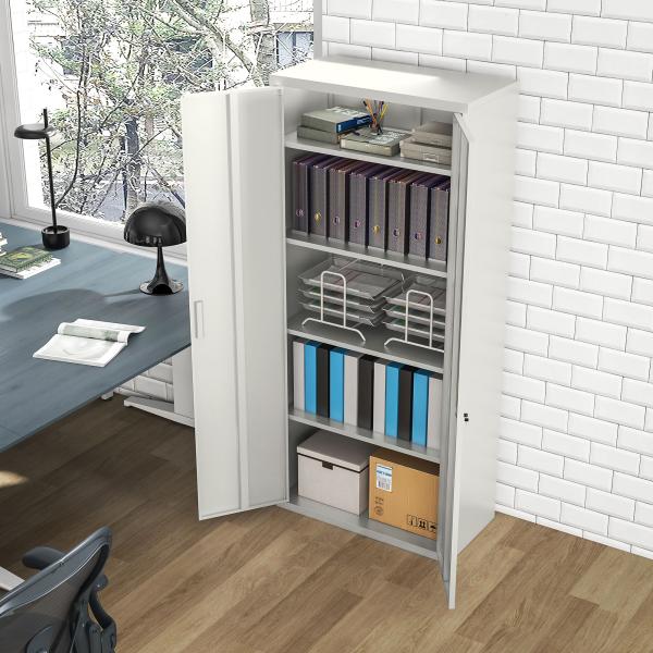 Armário para Arquivos de 5 Níveis com Chaves Prateleiras Ajustáveis Armário de Arquivos Metálico 80x40x180 cm Branco