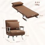 Sofá Cama Individual Sofá Cama Individual Sofá Reclinável com Almofada para Sala Quarto Carga 100 kg 65x69x80 cm Marrom