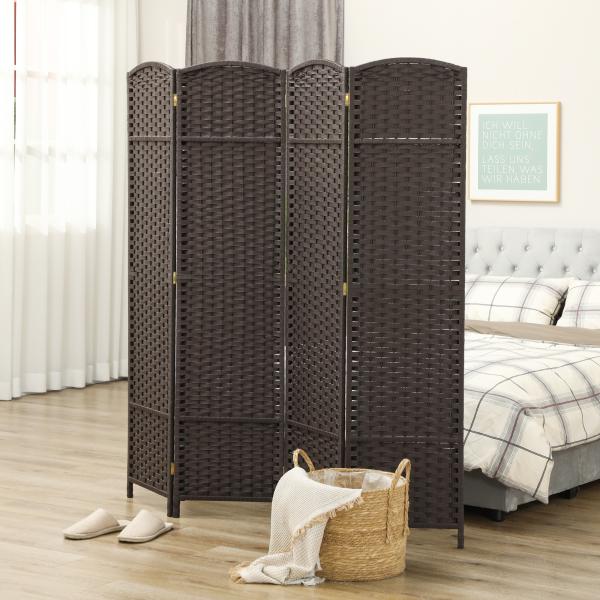 Biombo de 4 Painéis Separador de Ambientes Dobrável 160x170 cm para Sala de Estar Dormitório Escritório Marrom