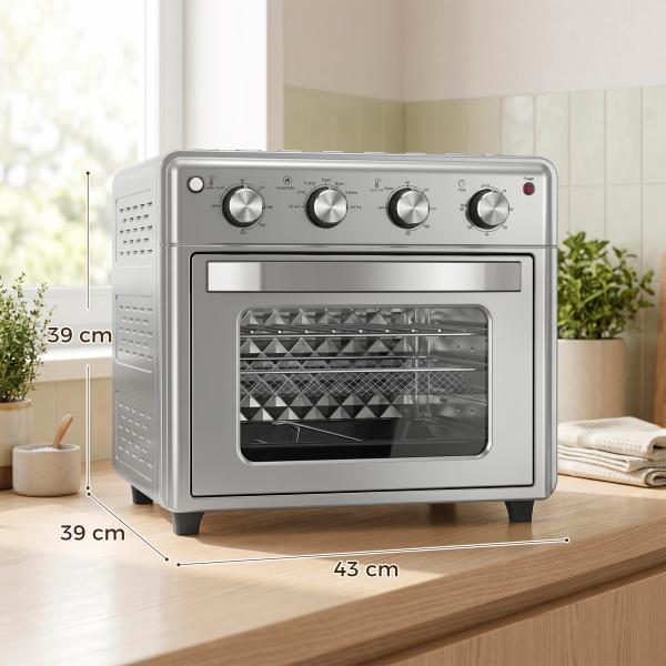 Forno Elétrico de Bancada 30 L 1600 W com Air Fryer, 7 Funções e Temporizador, 43x39x39 cm, Prateado