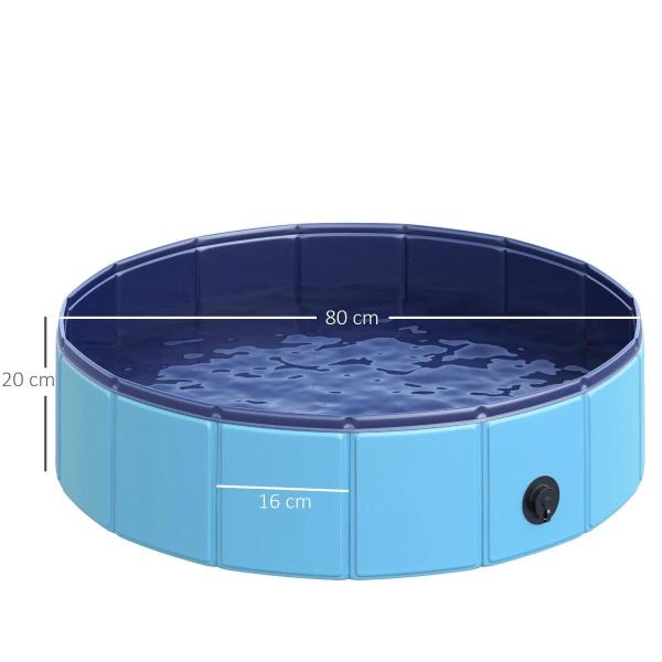 Piscina Dobrável para Cães Ø80x20 cm Banheira Portátil para Animais de Estimação Antiderrapante PVC Multiusos Cor Azul