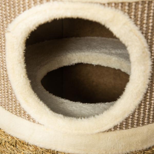 Arranhador em Forma de Cilindro para Gatos com 3 Níveis Plataforma e Caverna Confortável 37,5x37,5x70 cm Marrom Claro e Bege