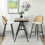 Conjunto de 2 Bancos de Bar Bancos Altos de Cozinha com Encosto de Vime Assento Estofado em Borrego 48x54x102 cm Creme