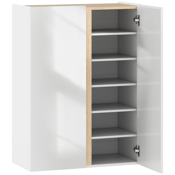 Sapateira de 6 Níveis com 2 Portas em Branco Brilhante com Fechamento Suave e Prateleiras Ajustáveis 70x33,5x95 cm Branco