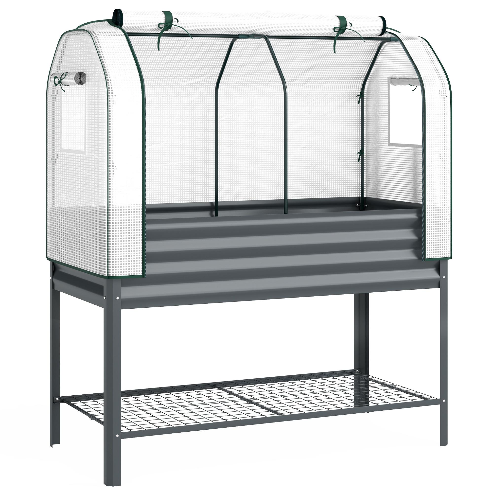 Mesa de Cultivo com Cobertura de Estufa e Prateleira Inferior 120x55x140 cm Cinzento Escuro