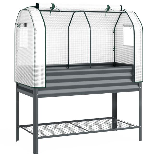 Mesa de Cultivo com Cobertura de Estufa e Prateleira Inferior 120x55x140 cm Cinzento Escuro