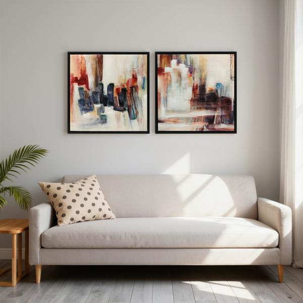 Quadros em Tela Abstractos 40x40 cm 2 Peças Quadros de Arte de Parede Emoldurados Decoração Moderna Multicolor