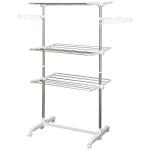 Estendal para Roupa Dobrável 80x55x152cm com 6 Rodas e 3 Prateleiras com Altura Ajustável de Aço Inoxidável Prateado