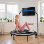 Trampolim Fitness Ø122 Trampolim Dobrável com Pega Ajustável em 4 Níveis Estrutura de Aço Azul