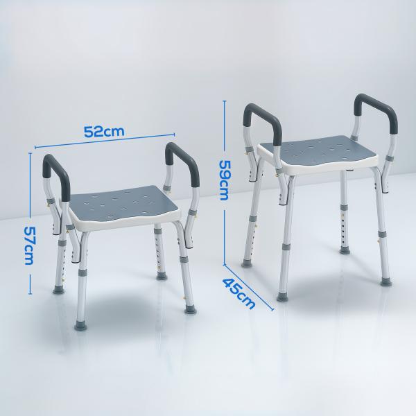 Banco de Duche com Altura Ajustável Banco de Duche de Alumínio Antiderrapante para Idosos e Descapacitados 52x45x57 - 69 cm Azul
