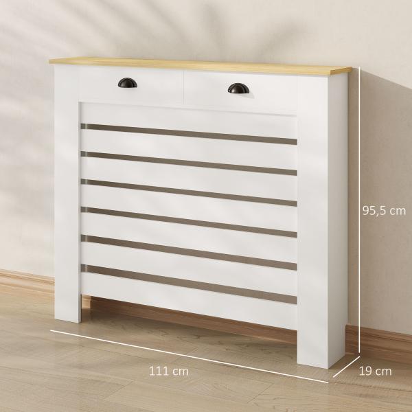 Cobertura para Radiador com Gavetas Cobertura para Radiador de MDF para Sala de Estar Dormitório Corredor 111x19x95,5 cm Branco