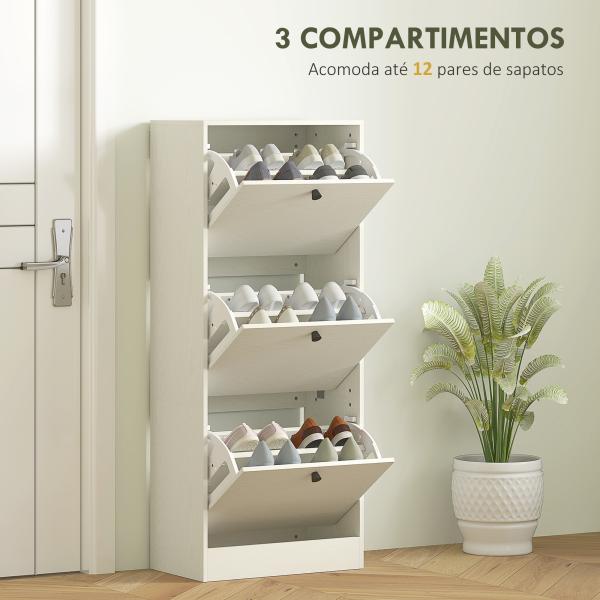 Sapateira Estreita com 3 Portas Sapateira para Entrada com Prateleiras Ajustáveis para 12 Pares de Sapatos 47x28x115 cm Branco