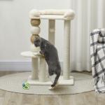 Arranhador para Gatos Arranhador para Gatos com Estofado em Borrego Plataformas Bola Suspensa e Poste de Juta 48,5x40x76 cm Bege