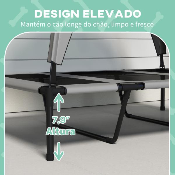 Cama Elevada para Cães com Toldo Estrutura de Aço e Bolsa de Transporte para Interior e Exterior 106x76x94 cm Cinzento Claro